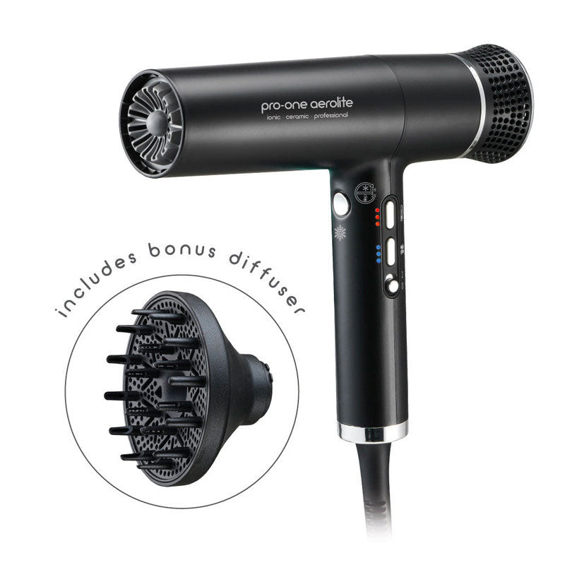 Pro-One Aerolite Ionic Ceramic Professional Hairdryer - Black